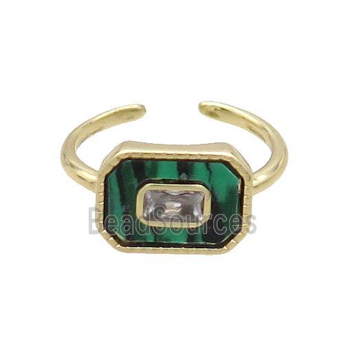 Copper Ring Pave Zircon Malachite Gold Plated