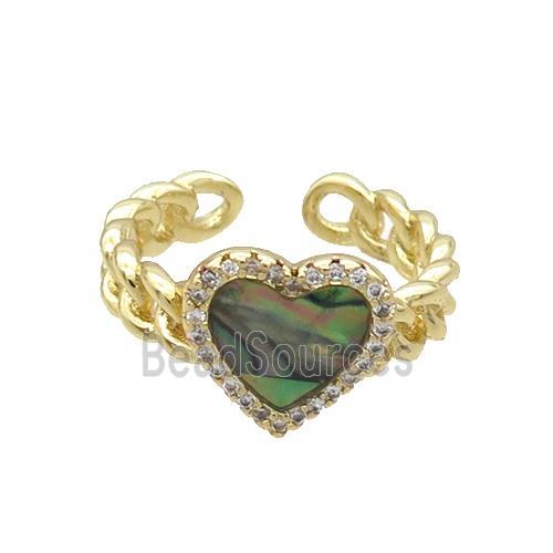 Copper Ring Pave Zircon Abalone Shell Heart Gold Plated