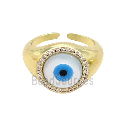 Copper Ring Pave Zircon Evil Eye Shell Gold Plated