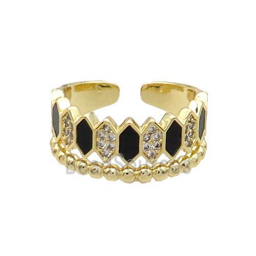 Copper Ring Pave Black Agate Zircon Gold Plated