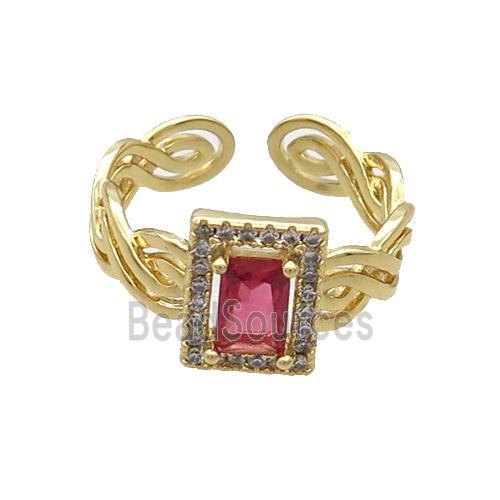 Copper Ring Pave Zircon Red Crystal Gold Plated