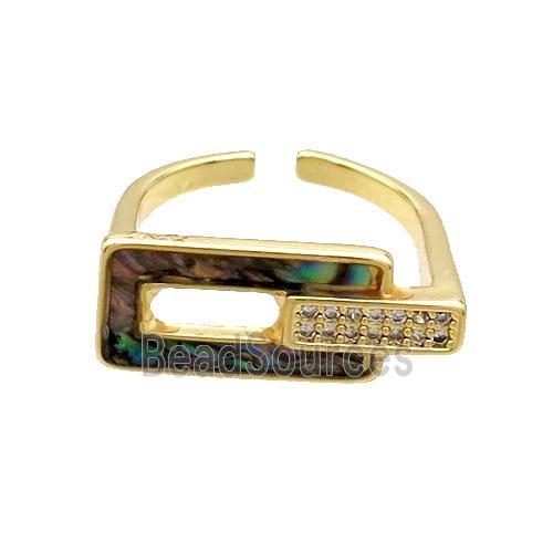 Copper Ring Pave Abalone Shell Zircon Gold Plated