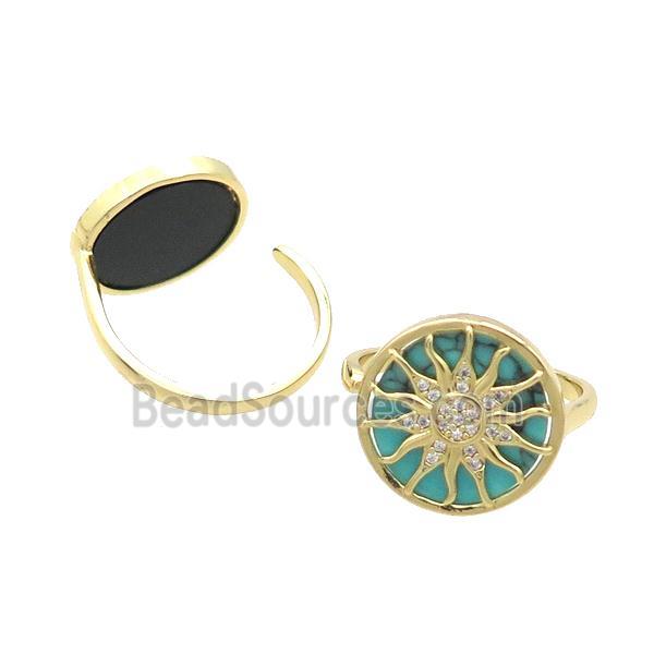 Copper Ring Pave Turquoise Zircon Sun Gold Plated