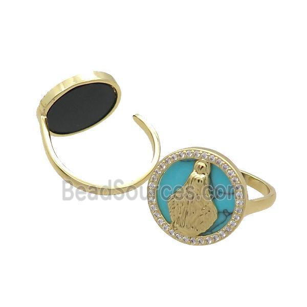 Copper Ring Pave Turquoise Zircon Mary Gold Plated