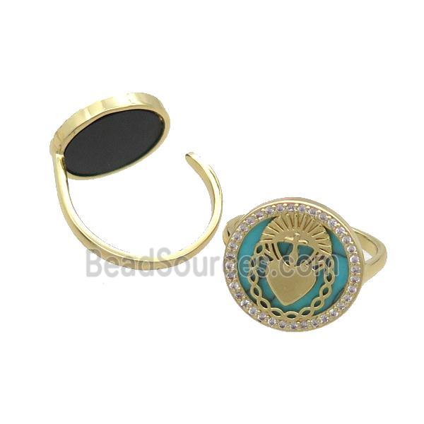 Copper Ring Pave Turquoise Zircon Gold Plated