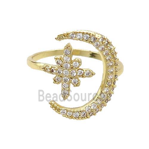 Copper Ring Pave Zircon Snowflower Mooon Gold Plated