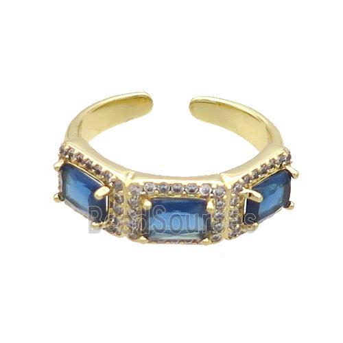 Copper Ring Pave Zircon Blue Crystal Gold Plated