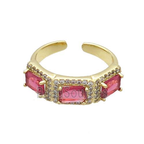 Copper Ring Pave Zircon Red Crystal Gold Plated