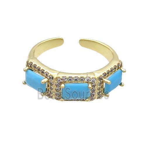 Copper Ring Pave Zircon Blue Crystal Gold Plated