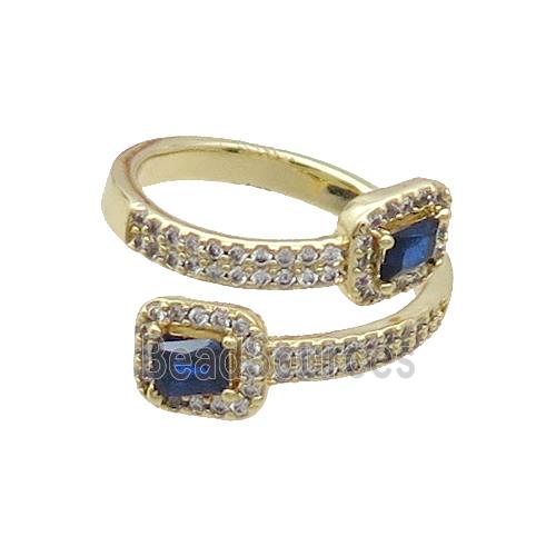 Copper Ring Pave Zircon Blue Crystal Gold Plated