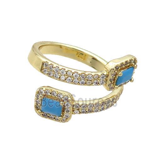 Copper Ring Pave Zircon Blue Crystal Gold Plated