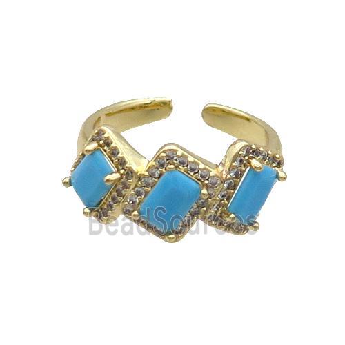 Copper Ring Pave Zircon Blue Crystal Gold Plated