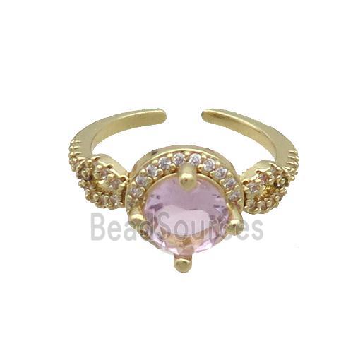 Copper Ring Pave Zircon Pink Crystal Gold Plated