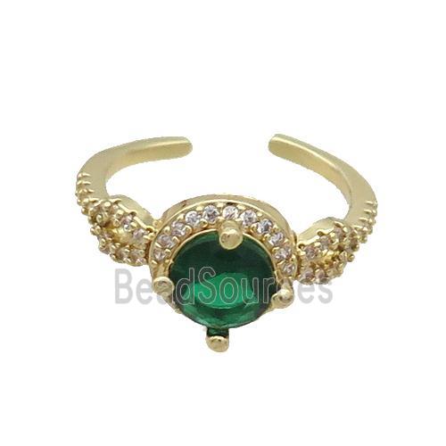 Copper Ring Pave Zircon Green Crystal Gold Plated