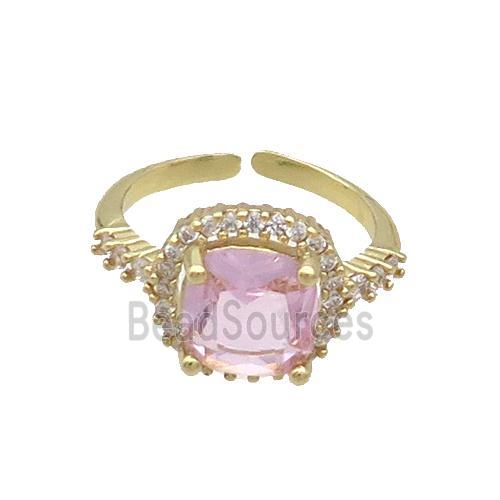 Copper Ring Pave Zircon Pink Crystal Gold Plated