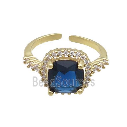 Copper Ring Pave Zircon Blue Crystal Gold Plated