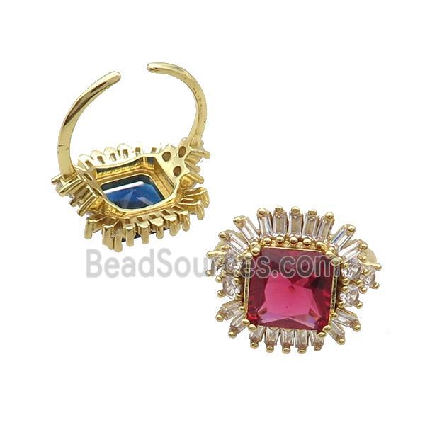 Copper Ring Pave Zircon Ruby Crystal Gold Plated