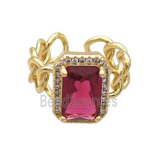 Copper Ring Pave Zircon Red Crystal Gold Plated