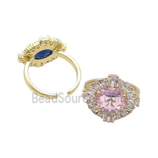 Copper Ring Pave Zircon Pink Crystal Gold Plated