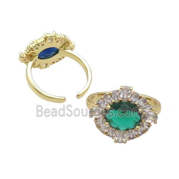 Copper Ring Pave Zircon Green Crystal Gold Plated