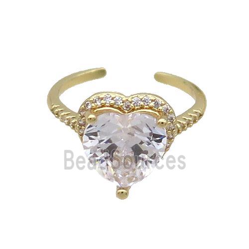 Copper Ring Pave Zircon Clear Crystal Heart Gold Plated