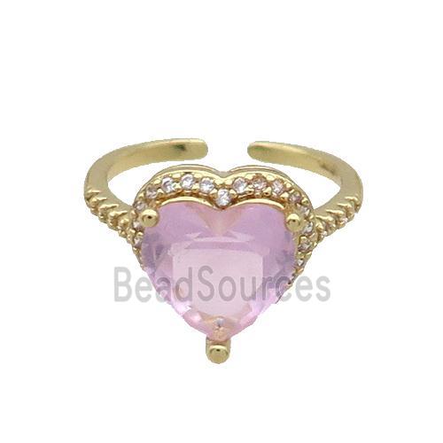 Copper Ring Pave Zircon Pink Crystal Heart Gold Plated