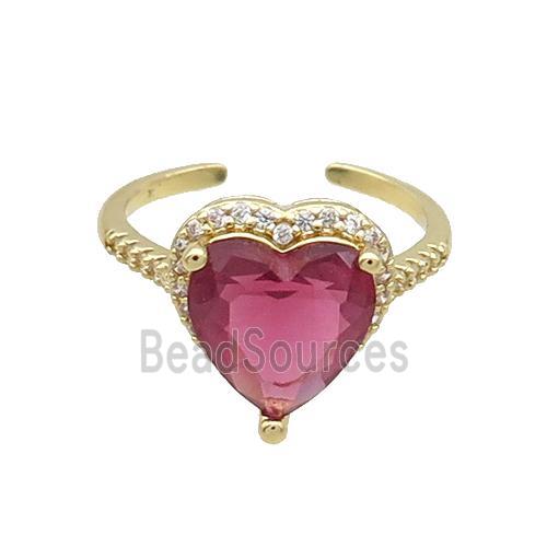 Copper Ring Pave Zircon Red Crystal Heart Gold Plated