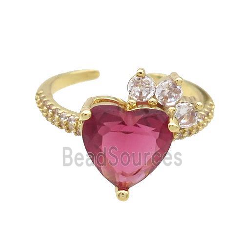 Copper Ring Pave Zircon Red Crystal Heart Gold Plated