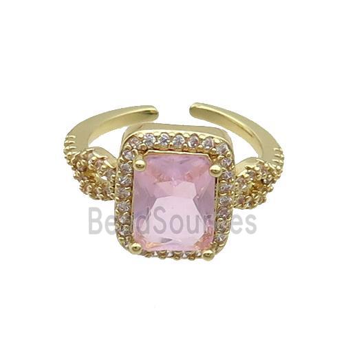 Copper Ring Pave Zircon Pink Crystal Rectangle Gold Plated