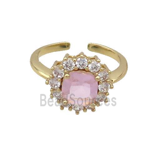 Copper Ring Pave Zircon Pink Crystal Gold Plated