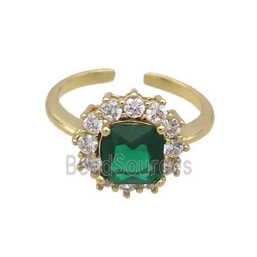 Copper Ring Pave Zircon Green Crystal Gold Plated