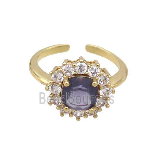 Copper Ring Pave Zircon Purple Crystal Gold Plated