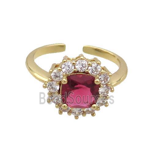 Copper Ring Pave Zircon Ruby Crystal Gold Plated