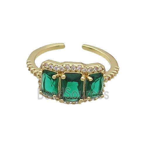 Copper Ring Pave Zircon Green Crystal Gold Plated