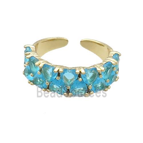 Copper Ring Pave Aqua Crystal Gold Plated