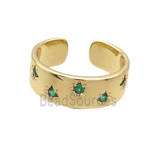 Copper Ring Pave Green Zircon Gold Plated