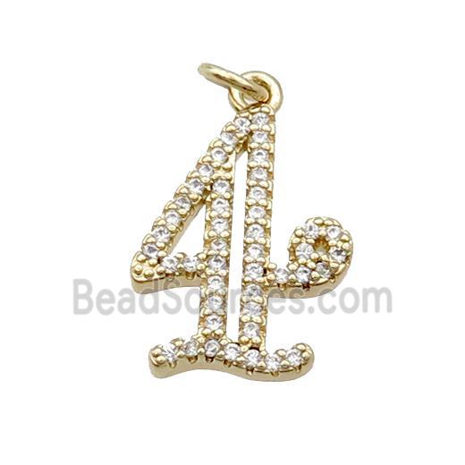 Copper Number-4 Pendant Pave Zircon Gold Plated