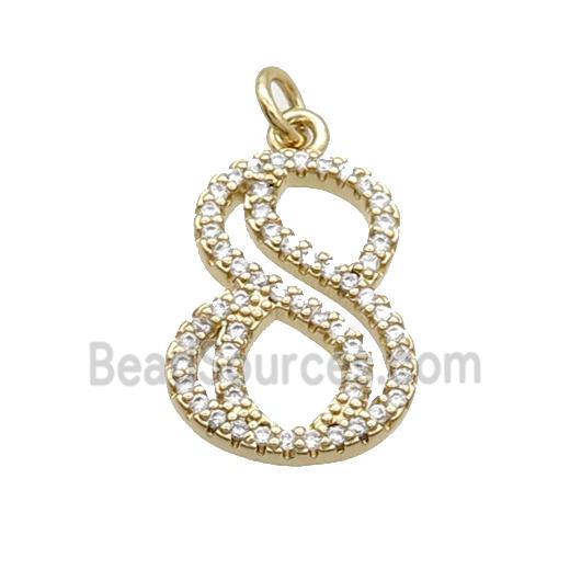 Copper Number-8 Pendant Pave Zircon Gold Plated