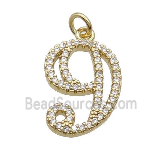 Copper Number-9 Pendant Pave Zircon Gold Plated