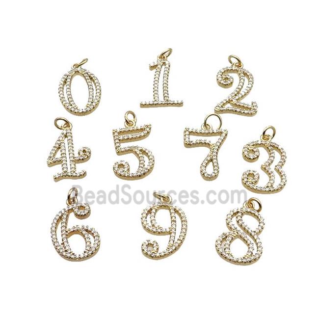 Copper Number Pendant Pave Zircon Gold Plated Mixed