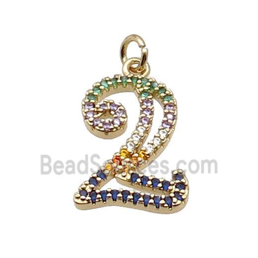 Copper Number-2 Pendant Pave Zircon Gold Plated