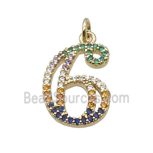 Copper Number-6 Pendant Pave Zircon Gold Plated