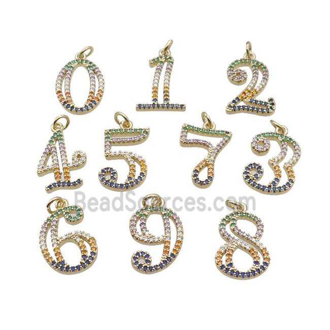 Copper Number Pendant Pave Zircon Gold Plated Mixed