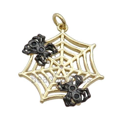 Copper Spider Charm Pendant Pave Zircon Gold Plated