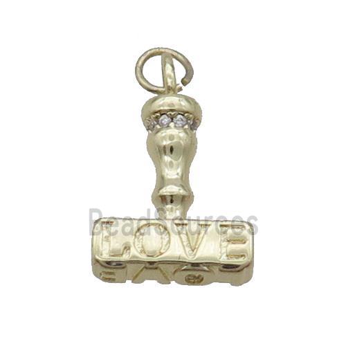 Copper Gavel Charm Pendant Pave Zircon LOVE Gold Plated