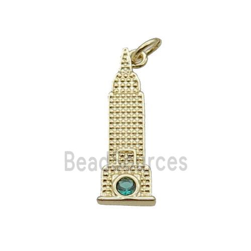 Copper Pendant Pave Zircon Empire State Building Gold Plated