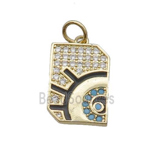 Copper Talisman Pendant Pave Zircon Amulet Medallion Eye Black Enamel Gold Plated