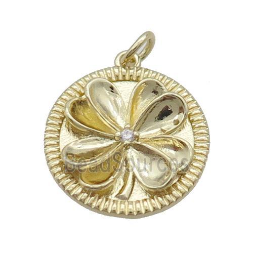 Copper Flower Pendant Pave Zircon Gold Plated