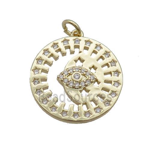 Copper Circle Pendant Eye Pave Zircon Gold Plated