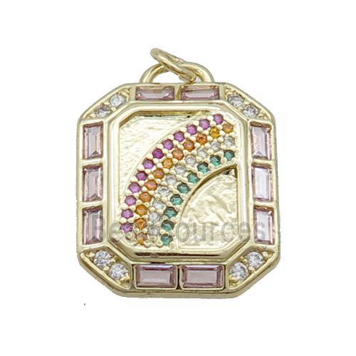 Copper Lucky Rainbow Pendant Pave Zircon Rectangle Gold Plated